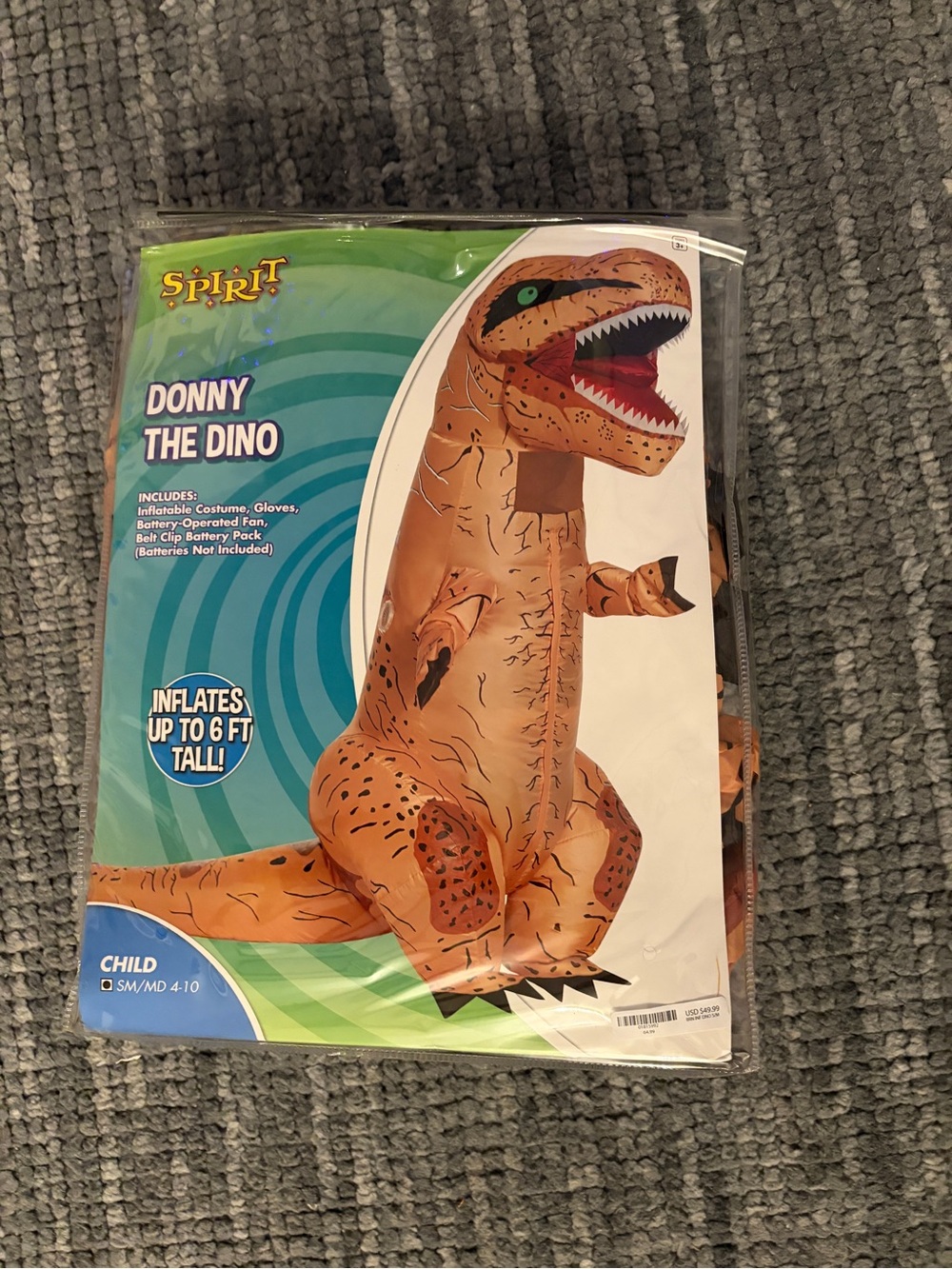 Spirit Donny The Dino Inflatable Costume - Brown with Black Accents